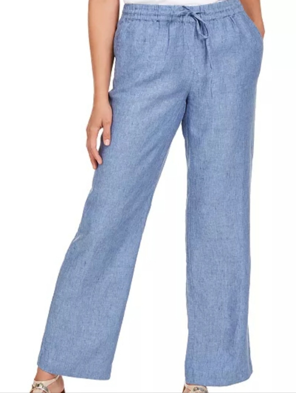 Charter Club Linen Drawstring Waist Denim Blue Pants